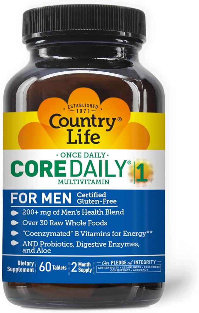 Country Life Core Daily-1 for Men - Multivitamin with Probiotics, Saw Palmetto, Pumpkin Seed Extract, and Coenzymated B Vitamins - Gluten-Free and Vegetarian - 60 Tablets