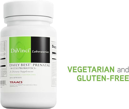 DAVINCI Labs Daily Best Prenatal with Probiotics - Prenatal Multivitamin & Multi-Mineral - Helps Support Prenatal Health with Folate, Choline, Iron & More* - 60 Capsules (30-Day Supply)