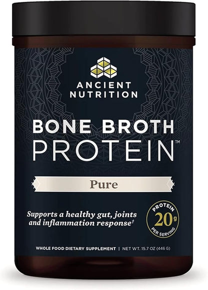 Ancient Nutrition Bone Broth Protein Powder, Pure Flavor, 20 Servings Size