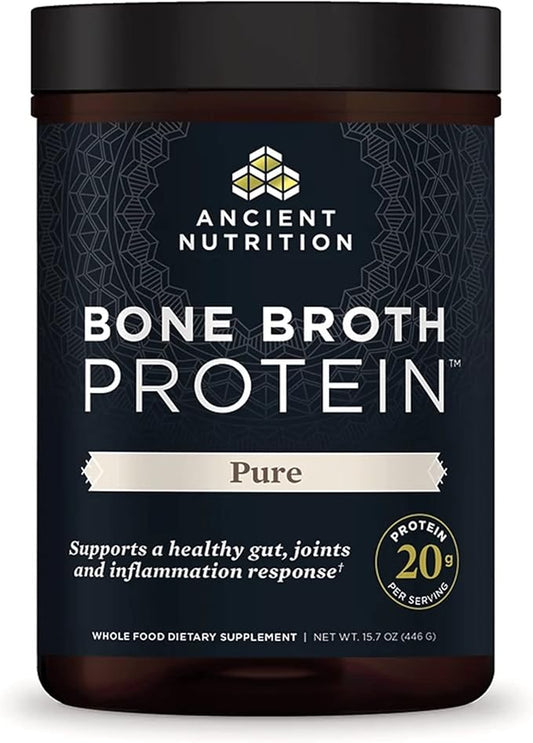 Ancient Nutrition Bone Broth Protein Powder, Pure Flavor, 20 Servings Size