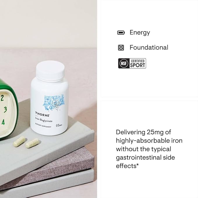 THORNE Iron Bisglycinate - 25 mg Iron Supplement for Enhanced Absorption Without Gastrointestinal Side Effects - NSF Certified for Sport - Gluten-Free - 60 Capsules