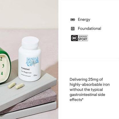 THORNE Iron Bisglycinate - 25 mg Iron Supplement for Enhanced Absorption Without Gastrointestinal Side Effects - NSF Certified for Sport - Gluten-Free - 60 Capsules