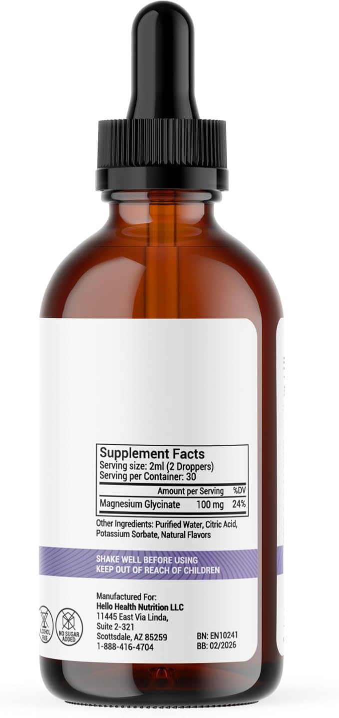 Magnesium Glycinate Liquid Magnesium Supplement Women, Men & Kids – Magnesium Bisglycinate 100 mg for Natural Calm, Muscle Recovery & Joint Support – Magnesium Liquid Vitamins (30 Days) – Lemon Flavor