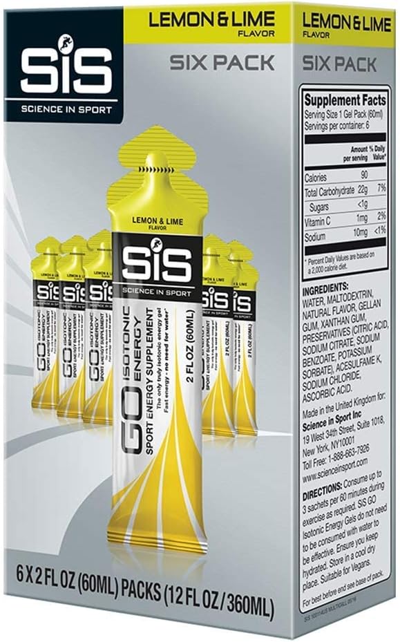 Science in Sport Energy Gel Pack, SIS Isotonic Energy Gel, 22g Fast Acting Carbs, Performance & Endurance Gels, Lemon & Lime Flavor - 2 Fl Oz (Pack of 6)