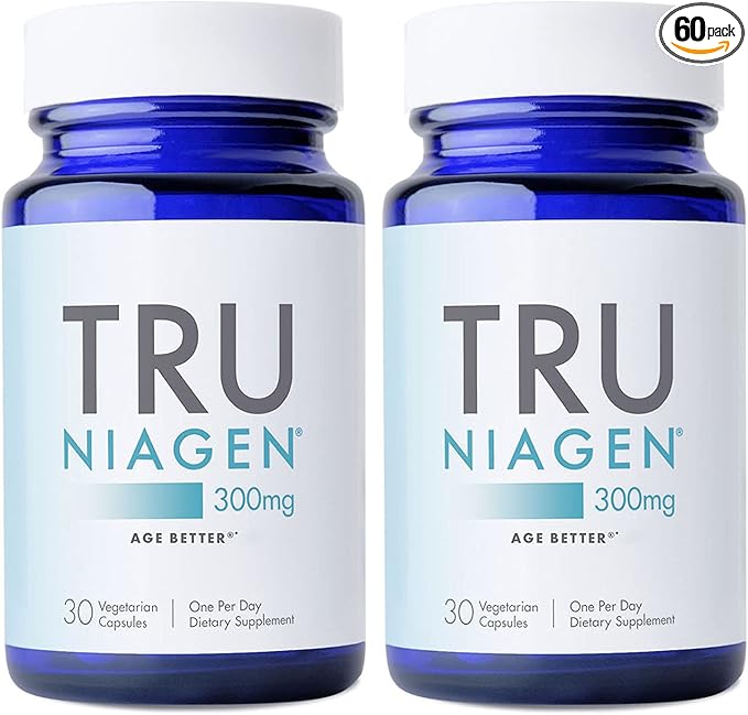 TRU NIAGEN Patented NAD+ Supplement for Anti Aging and Cell Regeneration, 300 mg Niagen, 30 Servings | Supports Cellular Energy, Brain, Muscle | Nicotinamide Riboside (NR) Take 1 Daily | 2 Bottles