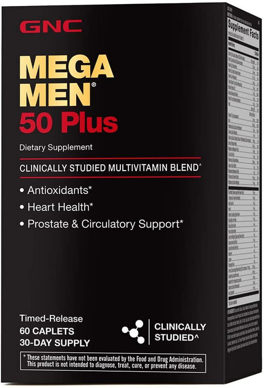 GNC Mega Men 50 Plus Multivitamin | Heart Health | Prostate and Circulatory Support | 60 Count