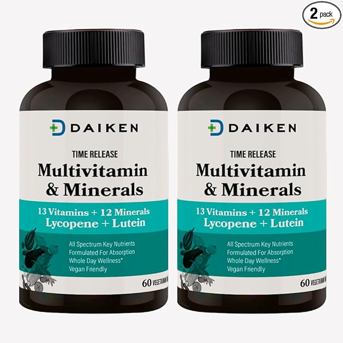 DAIKEN Lutein Multivitamin with Lycopene, Time Released Multivitamin for Women & Men, 27 Full Spectrum Vegan Multivitamin, Mini & Easy to Swallow, 60 Tablets (Pack of 2)