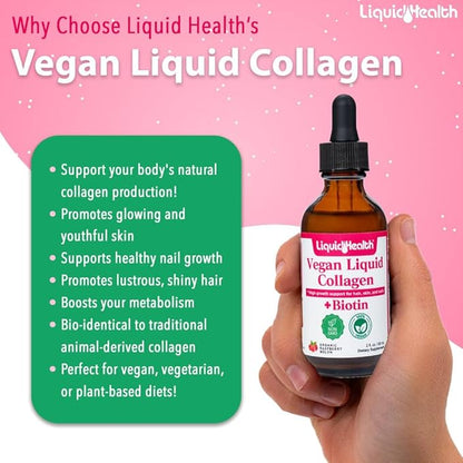 LIQUIDHEALTH 100% Vegan Collagen Plus Biotin 100,000mcg Liquid Drops - Plant-Based Liquid Collagen for Women, Men - Hair & Nail Growth, Skin Health, Boosts Metabolism - Non-GMO, Sugar Free (3 Pack)