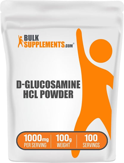 BulkSupplements.com Glucosamine HCl Powder - Glucosamine 1000mg, Glucosamine Supplement, Glucosamine Powder - Gluten Free, 1000mg per Serving, 100g (3.5 oz) (Pack of 1)