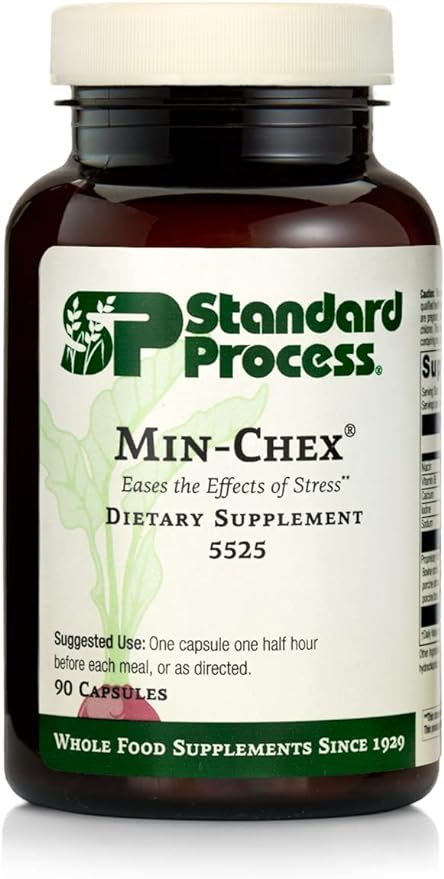 Standard Process Min-Chex - Whole Food Nervous System Supplement, Stress Relief with Soy Protein, Ascorbic Acid, Wheat Germ, Vitamin B6, Niacin, Iodine - 90 Capsules