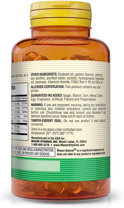 MASON NATURAL Vitamin B-Complex, 300-day Supply, for Normal Nerve Support and Energy Metabolism, 100 Softgels (Pack of 3)