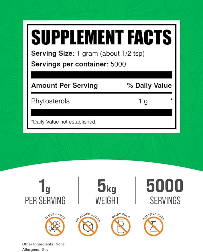 BulkSupplements.com Phytosterols Powder - Phytosterola Supplement 1000mg, Beta Sitosterol Supplement, Beta Sitosterol Powder - Gluten Free, 1000mg per Serving, 5kg (11 lbs)