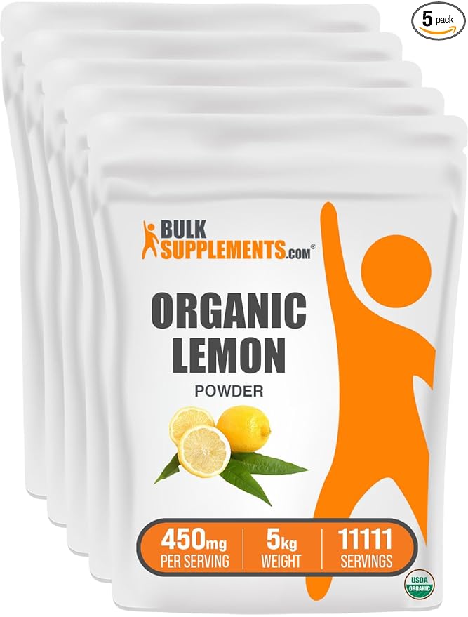 BulkSupplements.com Organic Lemon Powder - Natural Vitamin C Source, Fruit Powder, Lemon Flavoring - for Smoothies & Juice, Gluten Free - 450mg per Serving, 5kg, Pack of 5 (11 lbs)