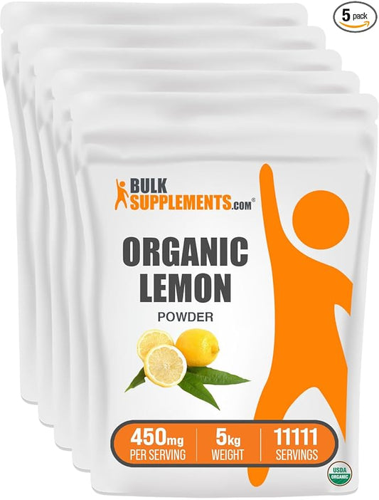 BulkSupplements.com Organic Lemon Powder - Natural Vitamin C Source, Fruit Powder, Lemon Flavoring - for Smoothies & Juice, Gluten Free - 450mg per Serving, 5kg, Pack of 5 (11 lbs)