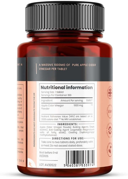 Double Strength Apple Cider Vinegar 1000mg x 180 Tablets (6 Months Supply)