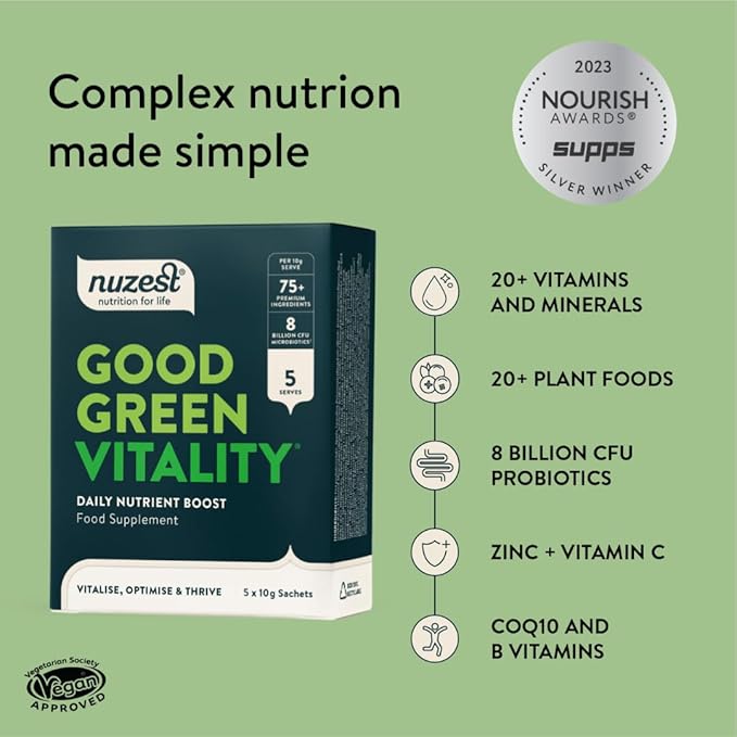 Nuzest Greens Powder Good Green Vitality – Vitamins, Minerals & Superfoods – Vegan Multivitamin Supplement (10g (Pack of 5))