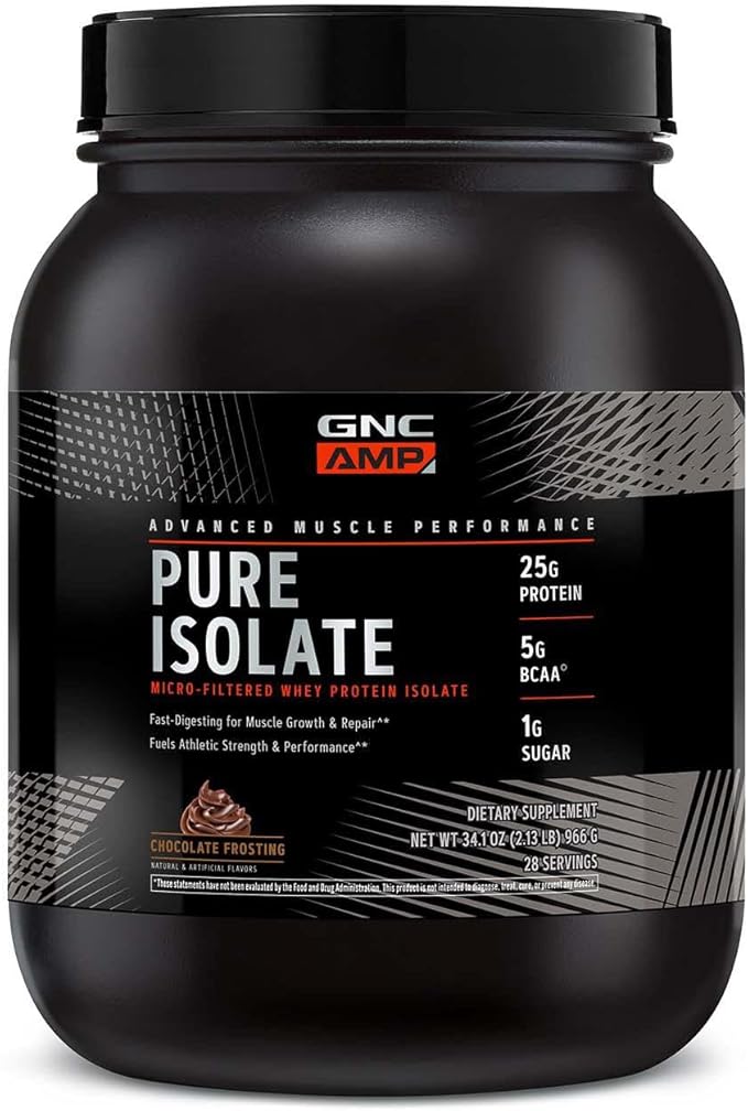 GNC AMP Pure Isolate Protein Powder| 25g Whey Protein Isolate with 5g BCAA | Fuels Athletic Strength, Performance, and Muscle Growth | Chocolate Frosting | 28 Servings