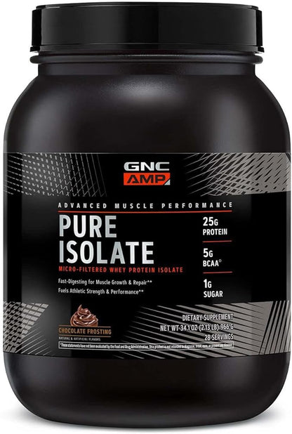 GNC AMP Pure Isolate Protein Powder| 25g Whey Protein Isolate with 5g BCAA | Fuels Athletic Strength, Performance, and Muscle Growth | Chocolate Frosting | 28 Servings