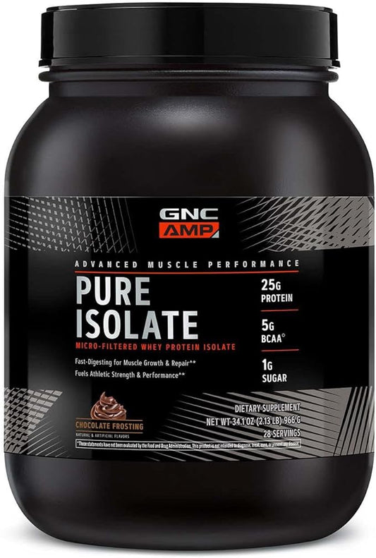 GNC AMP Pure Isolate Protein Powder| 25g Whey Protein Isolate with 5g BCAA | Fuels Athletic Strength, Performance, and Muscle Growth | Chocolate Frosting | 28 Servings