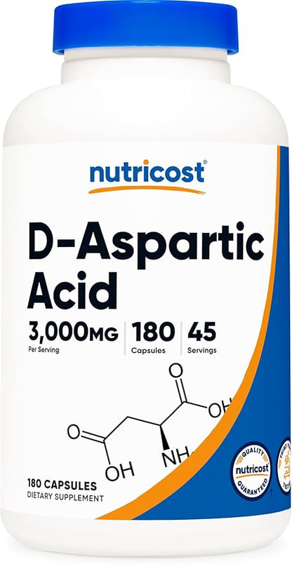 Nutricost D-Aspartic Acid (DAA) Capsules 3000mg Per Serving (180 Capsules) - Non-GMO