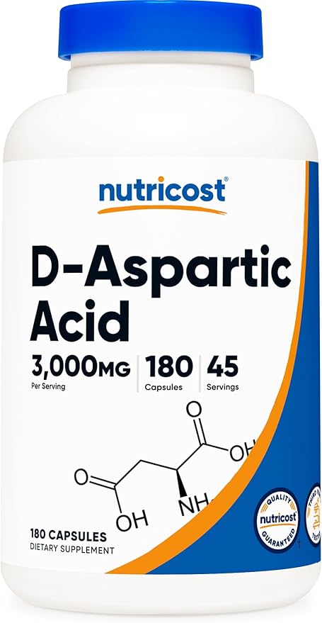 Nutricost D-Aspartic Acid (DAA) Capsules 3000mg Per Serving (180 Capsules) - Non-GMO