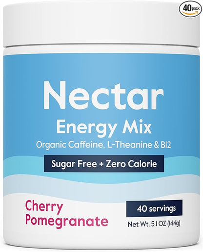 Nectar Energy Booster - Organic Caffeine, B12 & Electrolytes - Sugar Free & Zero Calorie – Healthy Coffee, Energy Drink & Soda Alternative – Hydration & Energy Supplement (Cherry Pom 40 Serving Tub)