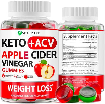 Keto Apple Cider Vinegar Gummies - Immune Boosting, Digestive Aid - 100% Natural, Non-GMO, Gluten-Free, Made in The USA