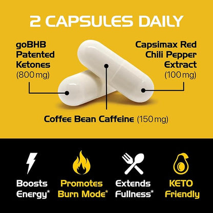 Lipo Burn Keto BHB Exogenous Ketones Supplement - BHB Science Keto Diet Pills with Capsimax and Caffeine for Natural Energy Focus Body Sculpting & Ketosis Support - Vegetarian & Non-GMO (1 Month)