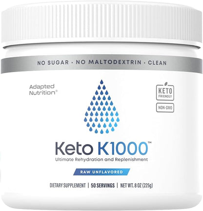 Hi-Lyte Keto K1000 Electrolyte Powder | Unflavored | Hydration Supplement Drink Mix | Boost Energy & Beat Leg Cramps | No Sugar, No Stevia, No Maltodextrin | 50 Servings