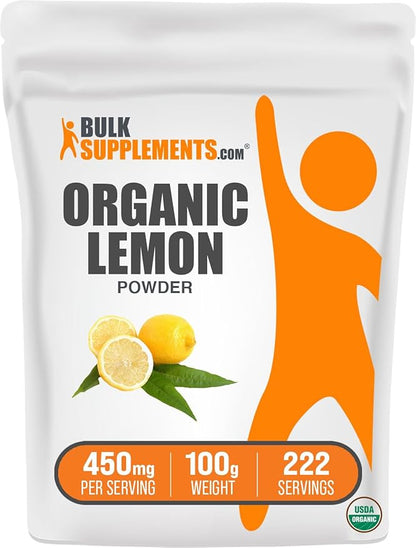BulkSupplements.com Organic Lemon Powder - Natural Vitamin C Source, Fruit Powder, Lemon Flavoring - for Immune Support, Gluten Free, 450mg per Serving, 100g (3.5 oz) (Pack of 1)