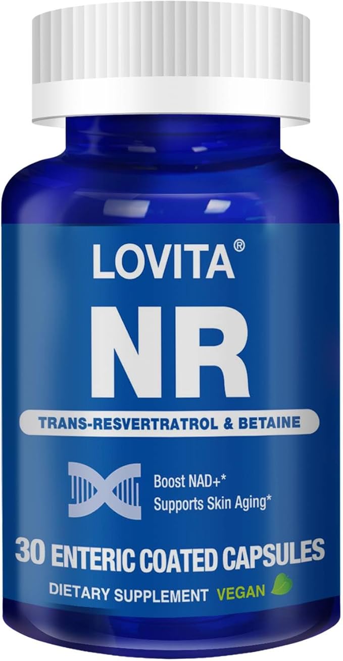 Lovita NR (Nicotinamide Riboside) 350 mg, NAD Supplement with Trans-Resveratrol and Betaine, Promote NAD Plus Levels, Healthy Aging, 30 Vegan Enteric-Coated Capsules
