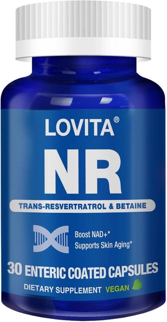 Lovita NR (Nicotinamide Riboside) 350 mg, NAD Supplement with Trans-Resveratrol and Betaine, Promote NAD Plus Levels, Healthy Aging, 30 Vegan Enteric-Coated Capsules