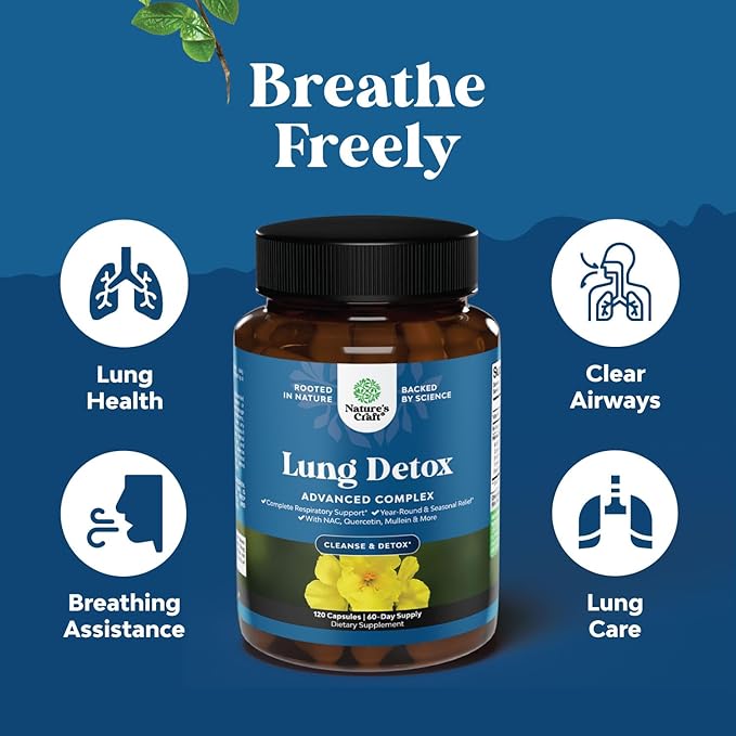 Lung Detox Mullein Leaf Capsules - Purifying Mullein Lung Cleanse Complex with NAC Quercetin & Cordyceps Extracts - Mullein Leaf Herb Respiratory Supplement for Sinus Immunity & Breathing Support