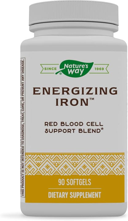 Nature's Way Energizing Iron - Red Blood Cell Support* - 8 mg Iron, -200 mcg of Cyanocobalamin & Vitamin B12 per 2-Softgel Serving - Gluten Free - 90 Softgels