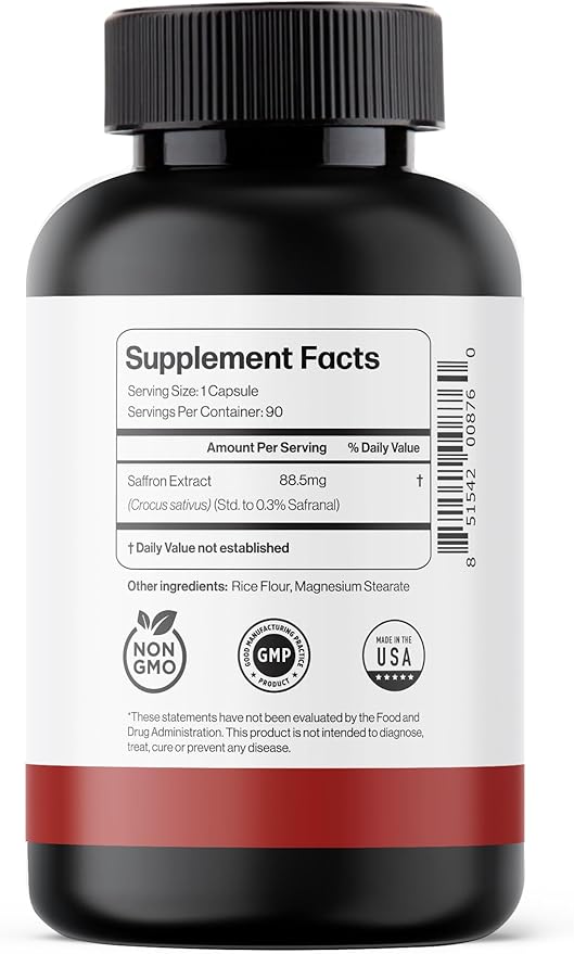 Happy Saffron Supplements - 100% Pure Saffron Extract Supplement - Mood Enhancer for Women & Men - Saffron Supplements for Eye Health Support - Saffron Supplement - Saffron Capsules - 90 Servings