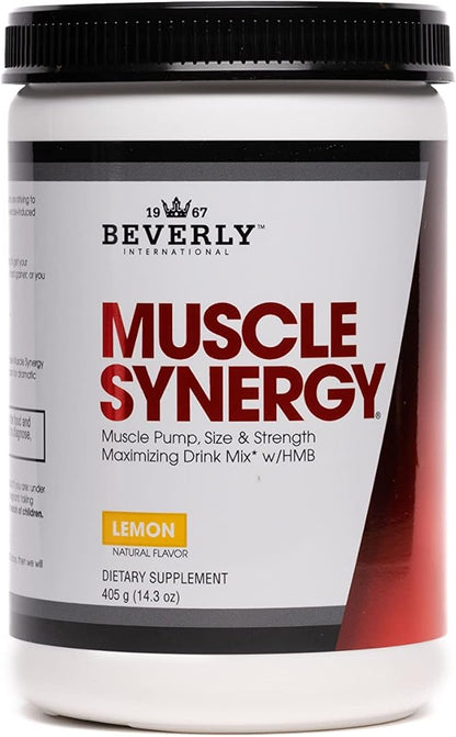 Beverly International Muscle Synergy 405g (Lemon Powder 14.3 oz) Dramatic Muscle Pump, Size & Strength Maximizing Drink Mix w/HMB. L-Arginine, L-Citrulline, Creatine Monohydrate, L-Ornithine