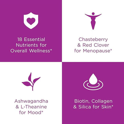 Hyland's Rock On Menopause + Youthful Skin Care Multivitamin for Women with Immune Support - 60 Capsules - Menopause Relief for Women with Biotin, Collagen, and Red Clover (Pack of 2)