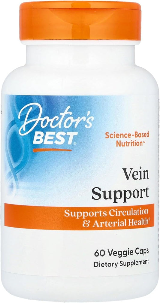 Doctor's Best Vein Support with Diosvein & Menaq7, Circulation for Healthy Legs, Non-GMO, Gluten & Soy Free, Vegan, 60 Count