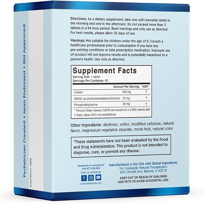 Focused Mind Jr., Focus and Memory Support for Children, Pediatrician Formulated, Stimulant Free Attention Support with Inositol, DMAE, Sugar-Free, Vegan, 60 EZ Melt Tablets