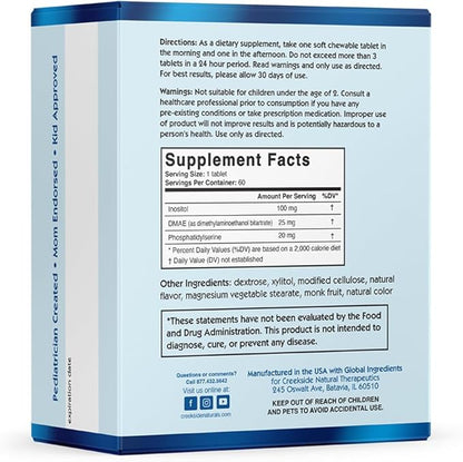 Focused Mind Jr., Focus and Memory Support for Children, Pediatrician Formulated, Stimulant Free Attention Support with Inositol, DMAE, Sugar-Free, Vegan, 60 EZ Melt Tablets