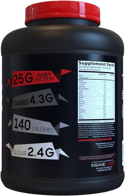 Insane Labz Insane Whey,100% Muscle Building Whey Protein, Post Workout, BCAA Amino Profile, Mass Gainer, Meal Replacement, 5lbs, 60 Srvgs, (Cookies & Cream)