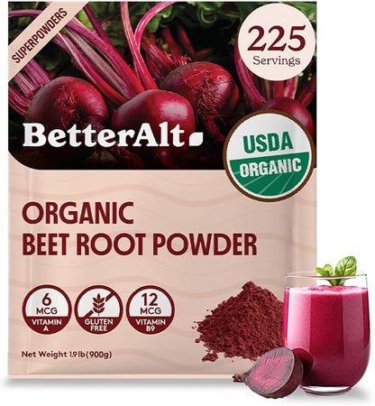 Organic Beet Root Powder, USDA Certified - Nitric Oxide Supplement, Beet Juice Powder Superfood for Healthy Heart, Beetroot Supplement, Beetroot Powder - 225 Servings, 2 lb