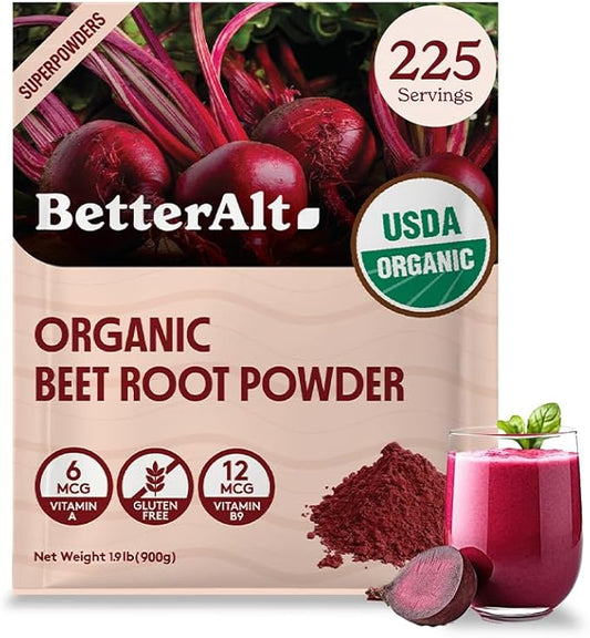 Organic Beet Root Powder, USDA Certified - Nitric Oxide Supplement, Beet Juice Powder Superfood for Healthy Heart, Beetroot Supplement, Beetroot Powder - 225 Servings, 2 lb