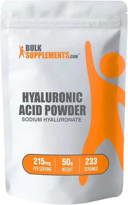 BulkSupplements.com Hyaluronic Acid Powder - Hyaluronic Acid Supplements, Hyaluronic Acid 215mg - Hyaluronic Acid Food Grade, Gluten Free - 215mg per Serving, 50g (1.8 oz) (Pack of 1)