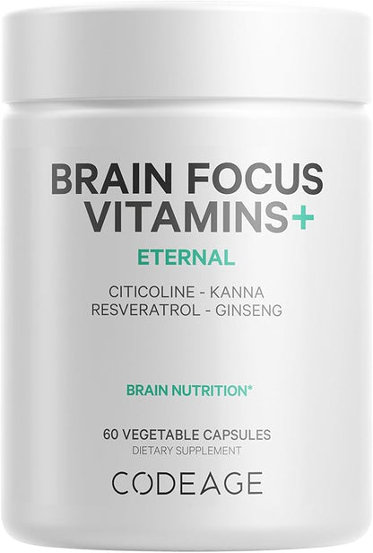 Codeage Brain Focus Vitamins+ Nootropic Supplement with Citicoline as Cognizin, Panax Ginseng, Resveratrol, Gotu Kola, Vitamin B12 Methylcobalamin - Liposomal Delivery - Non-GMO - 60 Capsules
