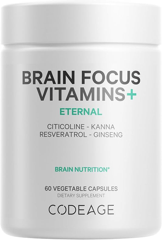Codeage Brain Focus Vitamins+ Nootropic Supplement with Citicoline as Cognizin, Panax Ginseng, Resveratrol, Gotu Kola, Vitamin B12 Methylcobalamin - Liposomal Delivery - Non-GMO - 60 Capsules