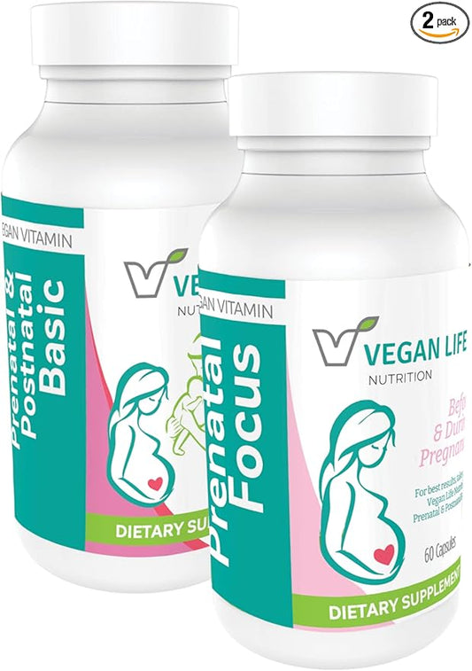 Vegan Life Nutrition - Vegan Prenatal Vitamins - Folate, Choline, Vitamins A, B, C, D, E, K, and More - Gluten-Free, Non-GMO
