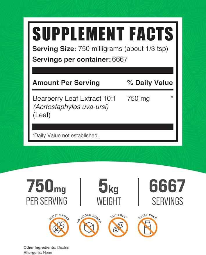 BulkSupplements.com Bearberry Leaf Extract - Urinary Tract Health for Women & Men - Bearberry Extract - Uva Ursi Extract - Kidney Supplement - Uva Ursi Bearberry Extract (5 Kilograms - 11 lbs)