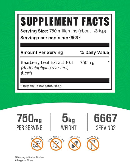 BulkSupplements.com Bearberry Leaf Extract - Urinary Tract Health for Women & Men - Bearberry Extract - Uva Ursi Extract - Kidney Supplement - Uva Ursi Bearberry Extract (5 Kilograms - 11 lbs)