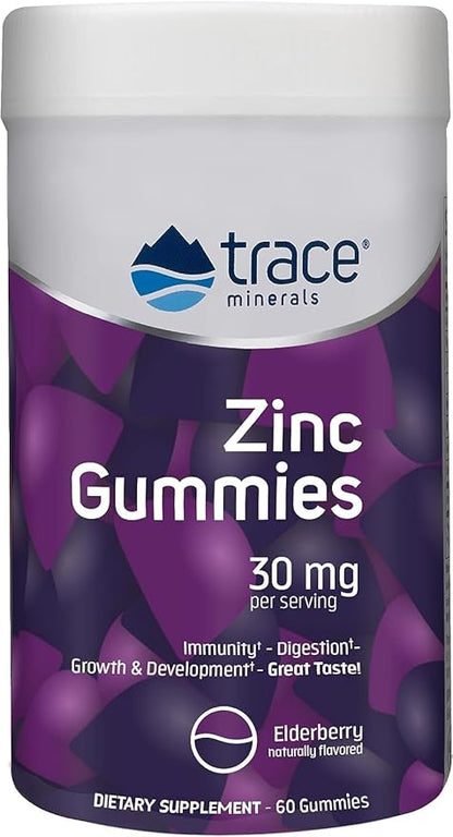 Trace Minerals Zinc Gummies - Chewable Zinc Supplement with Elderberry - Supports Immune System Health - Supplement to Aid Healthy Digestion & Development - Elderberry, 60 Gummies (30 Servings)